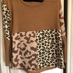 Camel color block print top